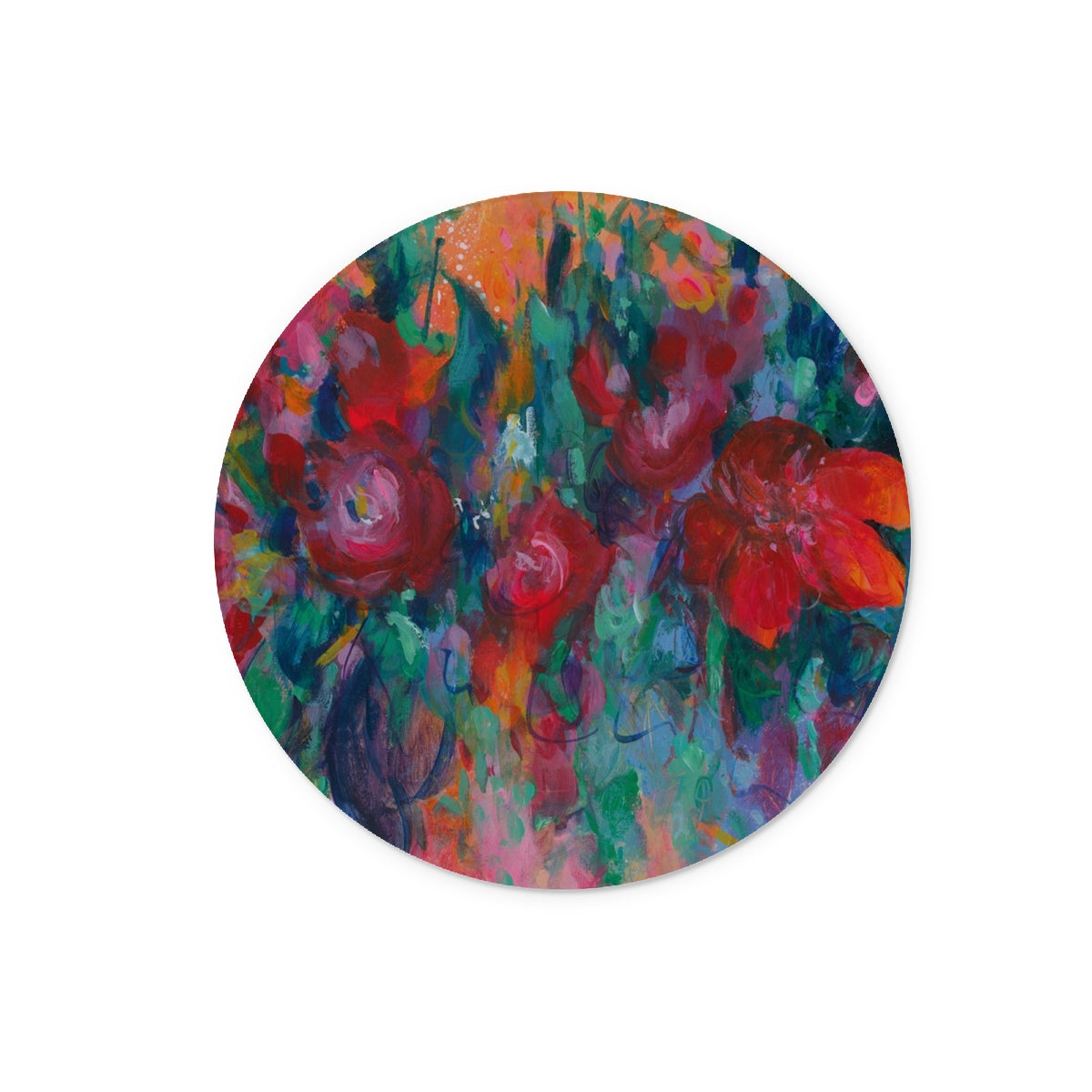 Colourful red floral round glass chopping board