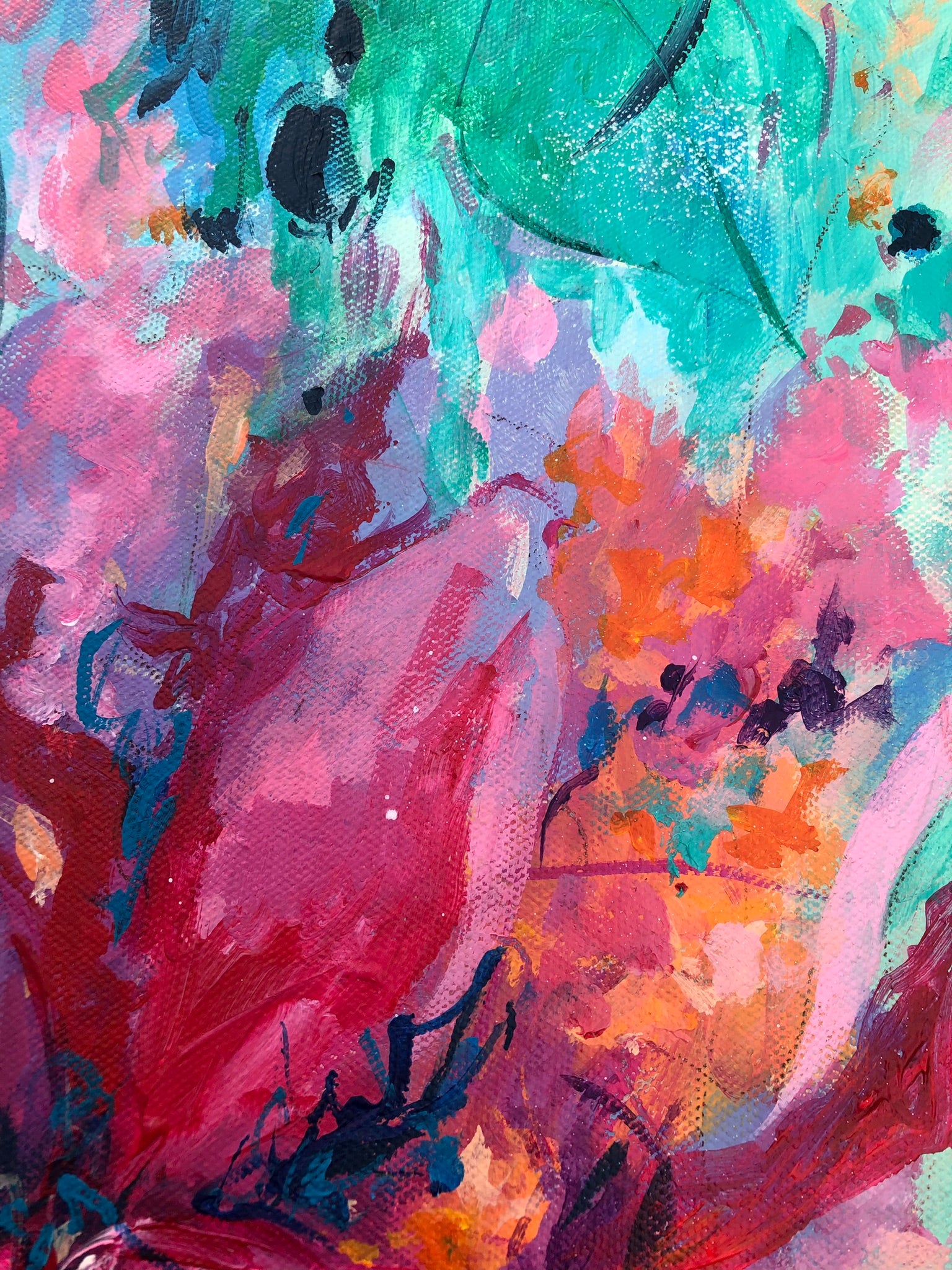 Close up details of vibrant painted pink flower