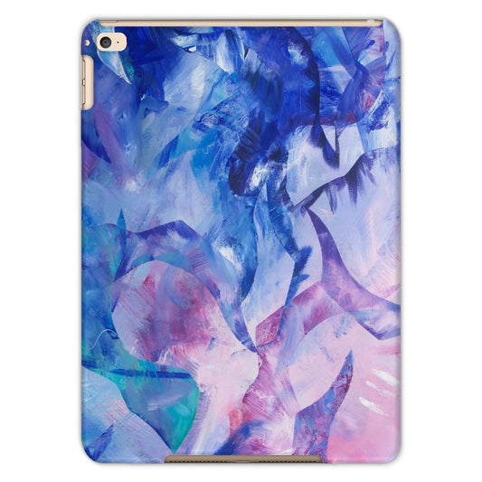 Protective iPad tablet case featuring Exploration art print in blue, purple and pink