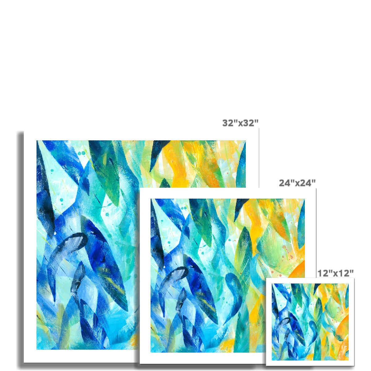Synergy fine art print shown in different sizes, to scale with one another.