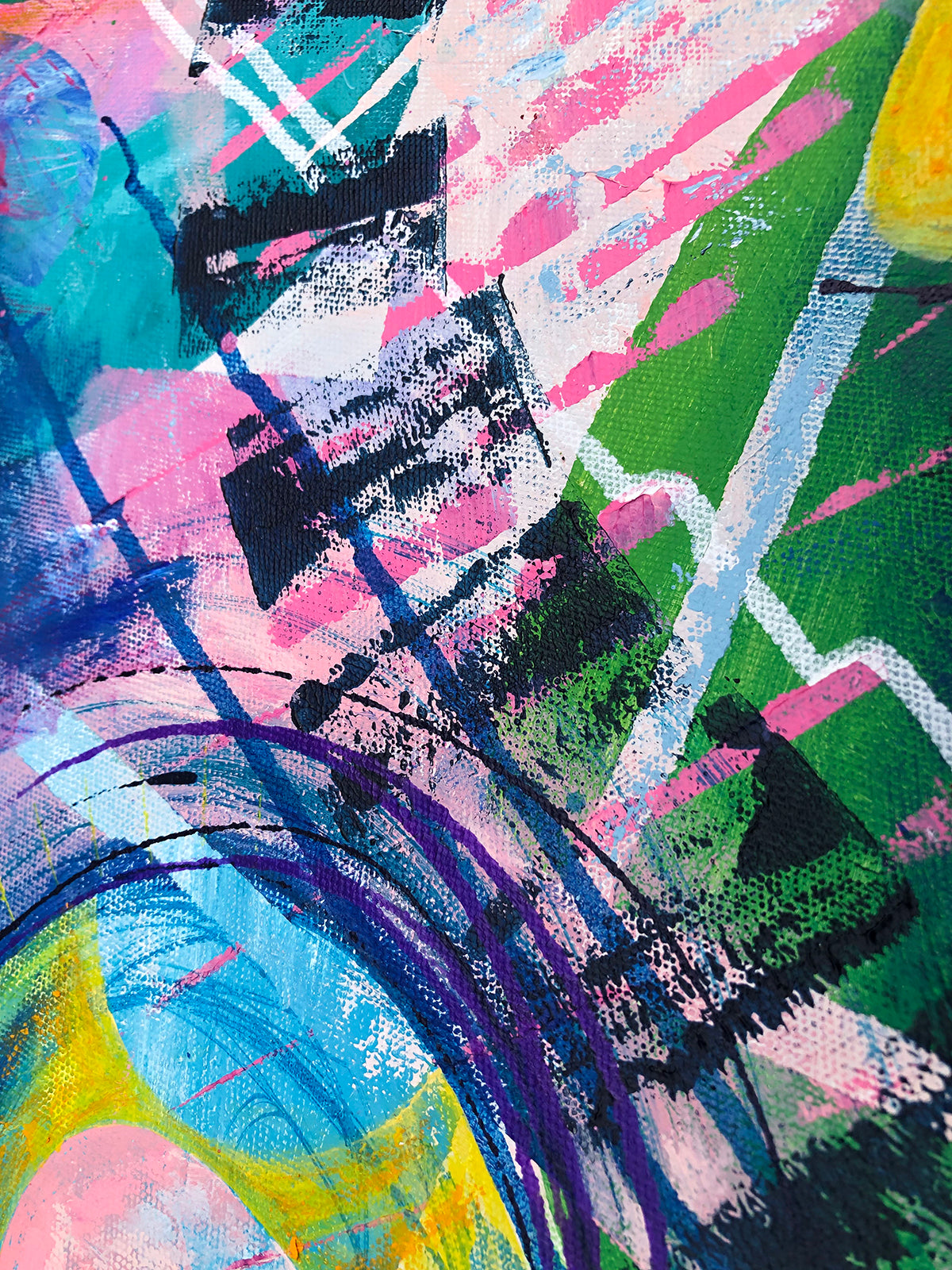 Close-up detail of colourful abstract painting called Awakening by artist Melanie Howells.