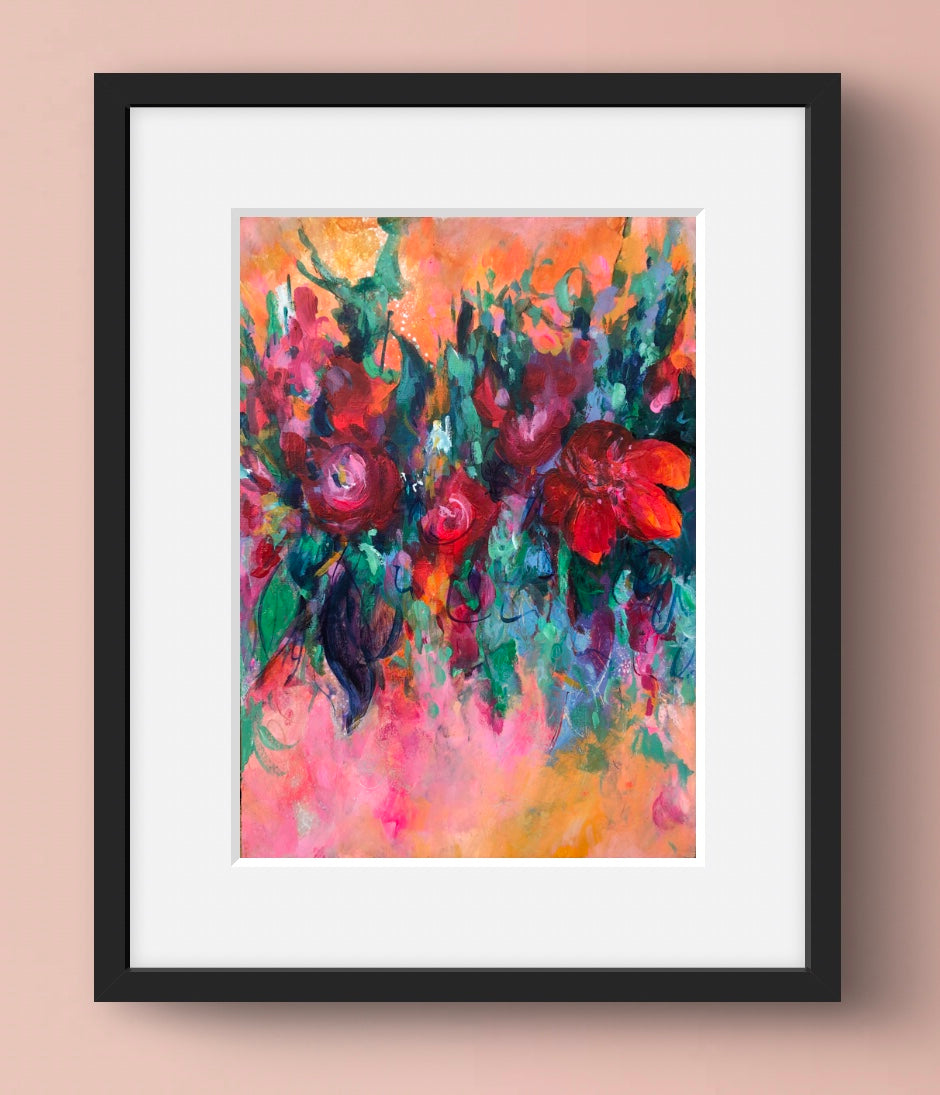 Carnival print displayed with a white mount and framed in a classic black frame