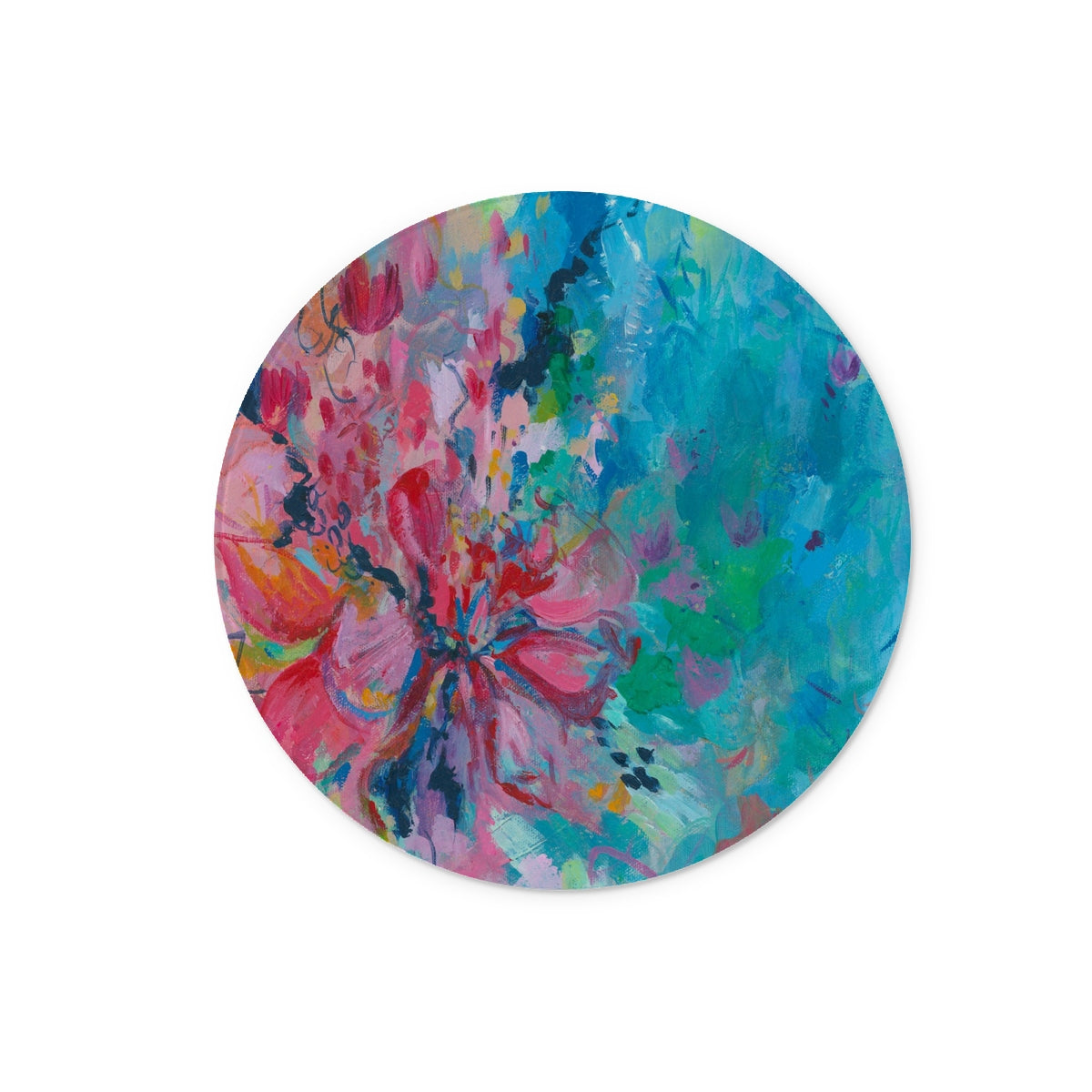 Colourful floral round or circular glass cutting board