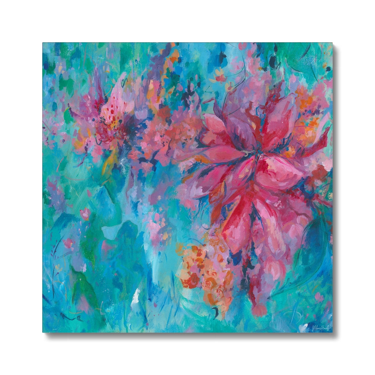Colorful abstract painting of flowers on a white background