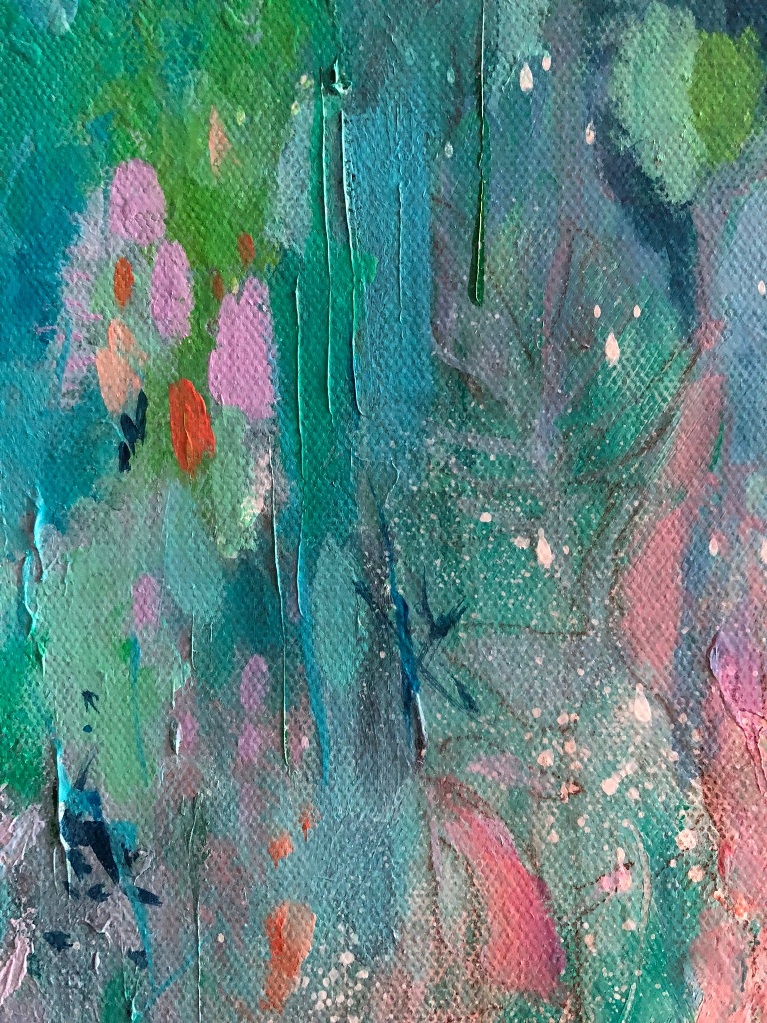 Close up textured paint details taken from Secret Garden acrylic painting