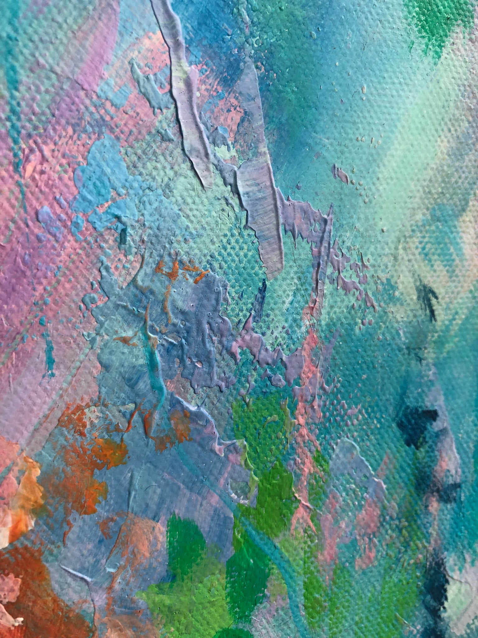 Close up detail of textured paint marks on canvas