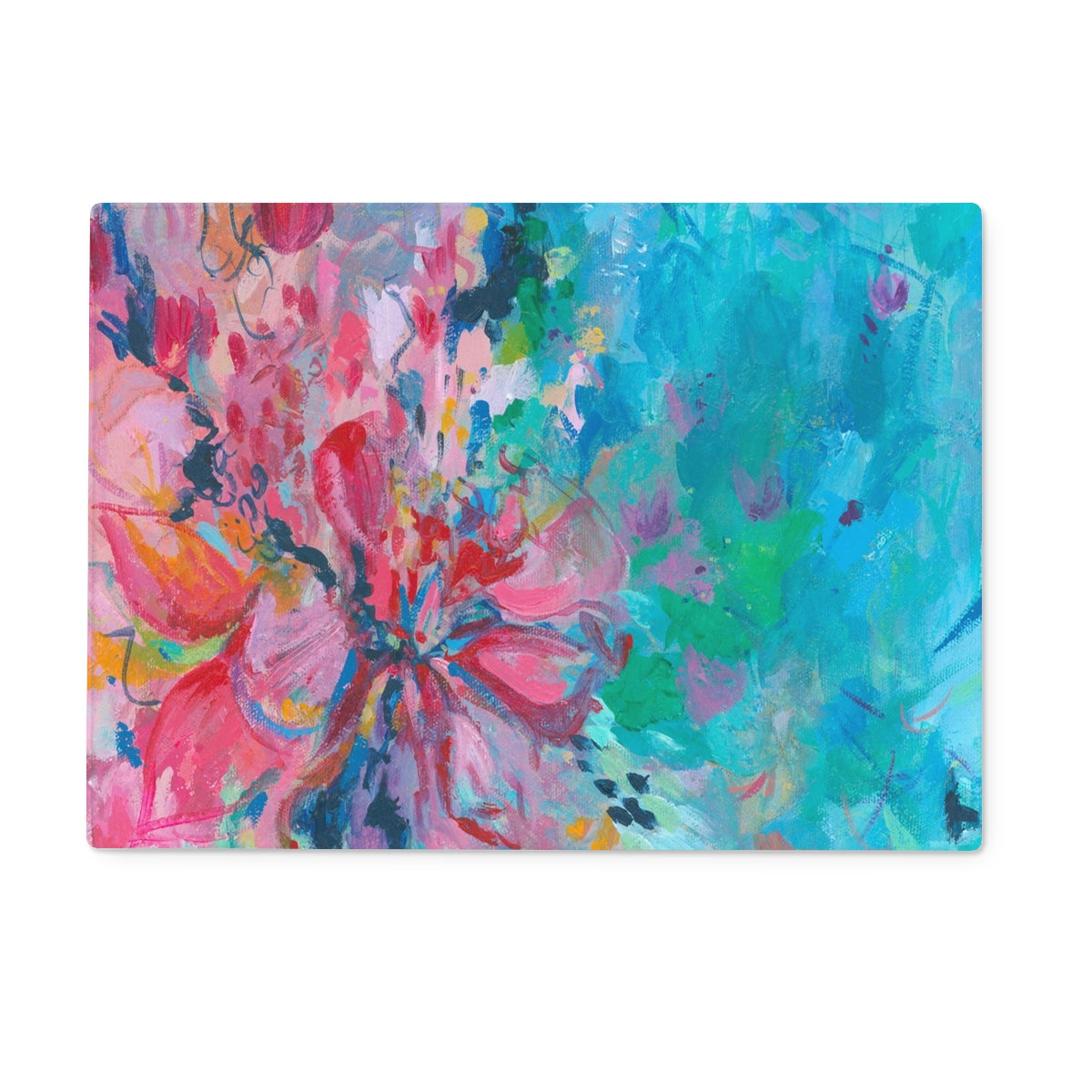 Multicoloured flower glass chopping board rectangular shaped