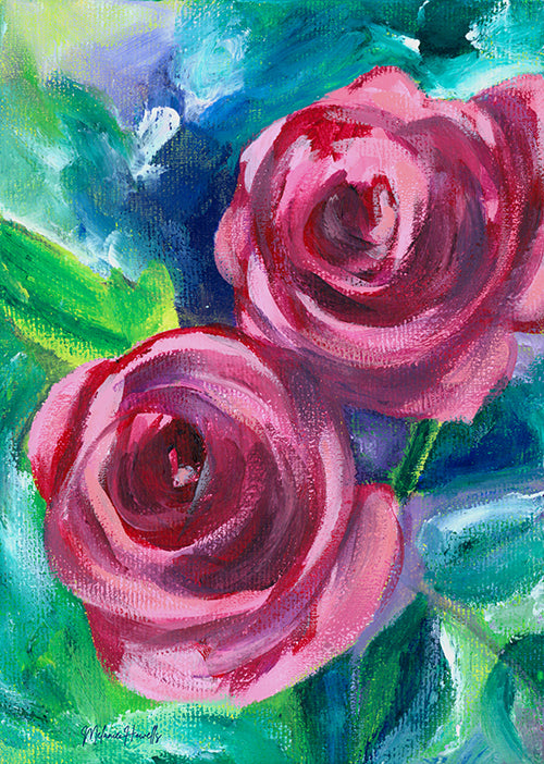 Acrylic painting of 2 vibrant red roses