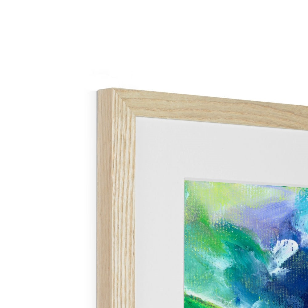 Detail showing the side profile of a natural wooden picture frame