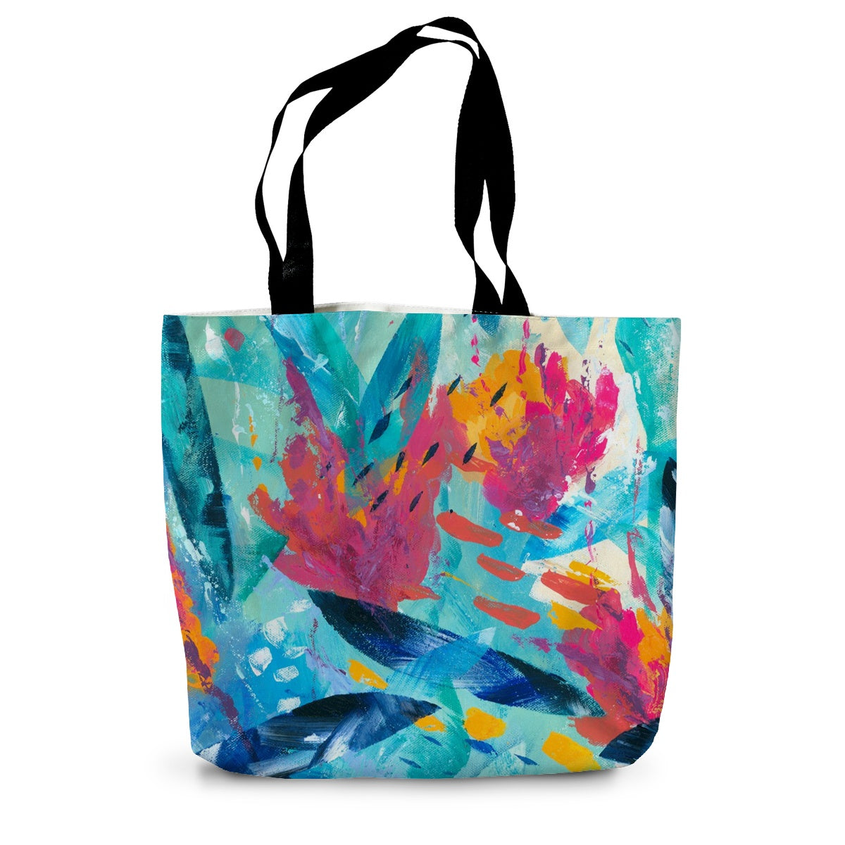 Colourful canvas tote bag featuring an art print taken from the painting Tropical Seas by artist Melanie Howells