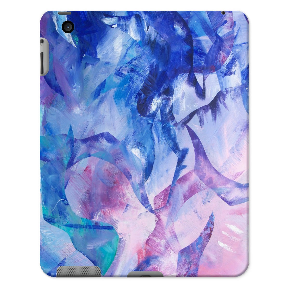 Protective iPad tablet case featuring Exploration art print in blue, purple and pink