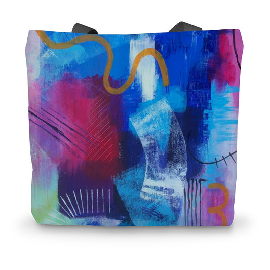 Colourful canvas tote bag featuring an art print of the abstract painting Limitless by artist Melanie Howells