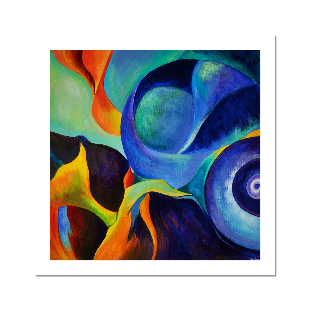 She Sells Seashells colourful abstract art print shown with a white border around it.