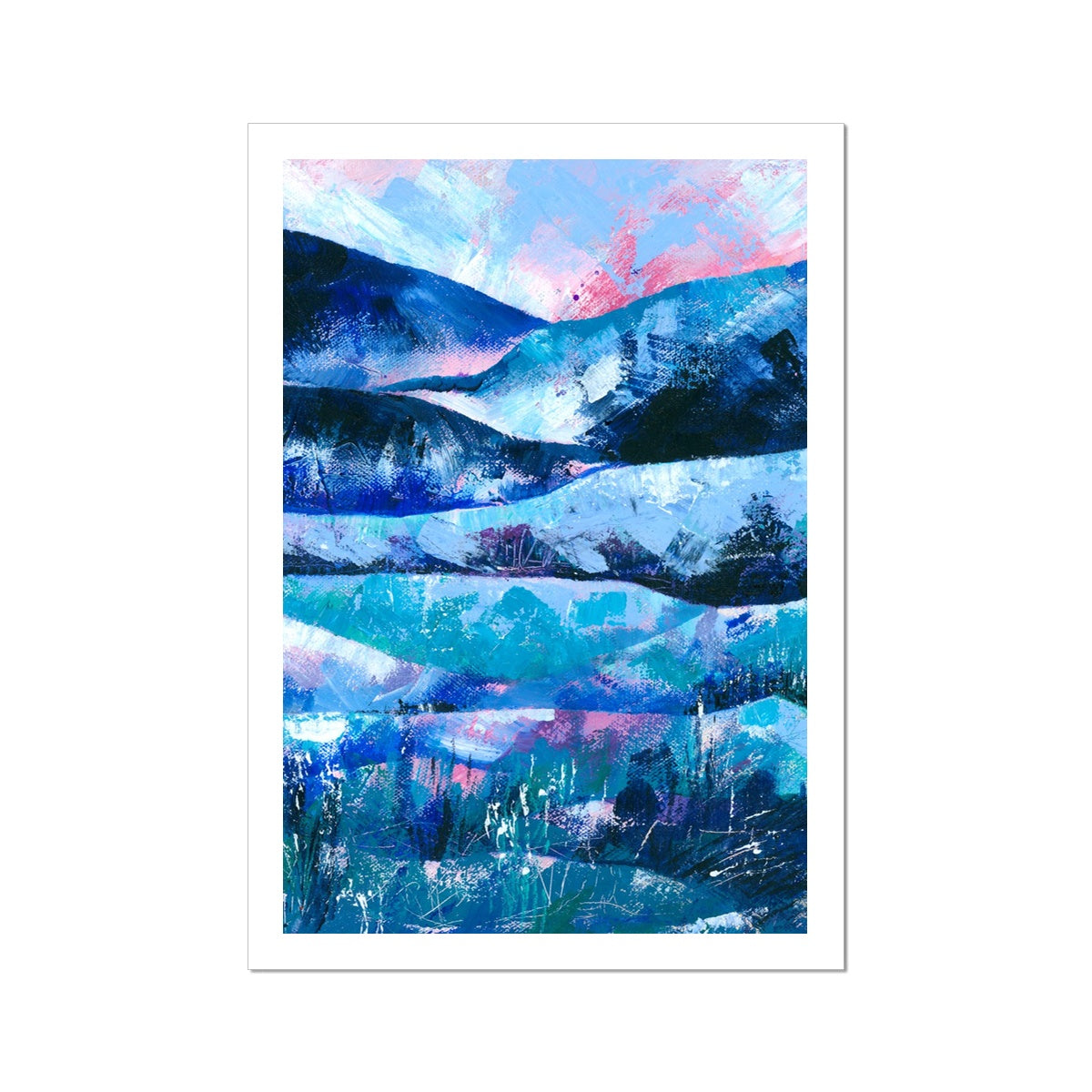 Tranquility abstract landscape painting art print shown with a white border around it.
