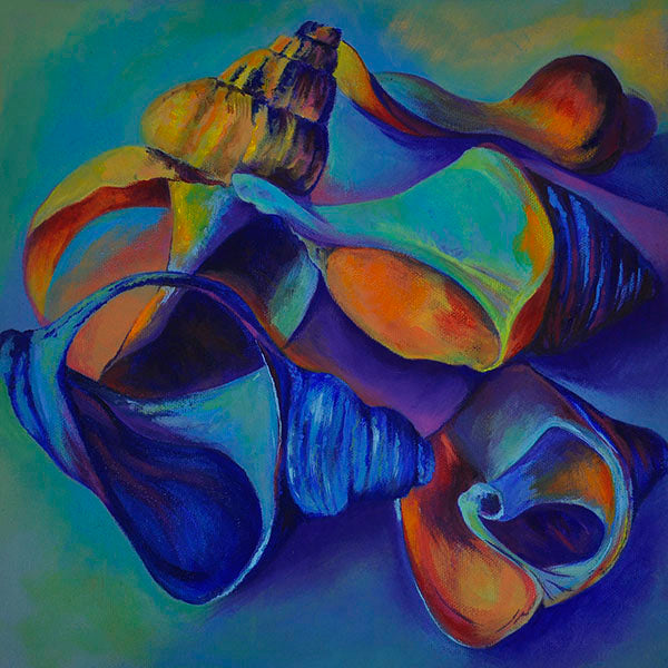 A Pocketful of Shells -Colourful and vibrant acrylic painting of sea shells