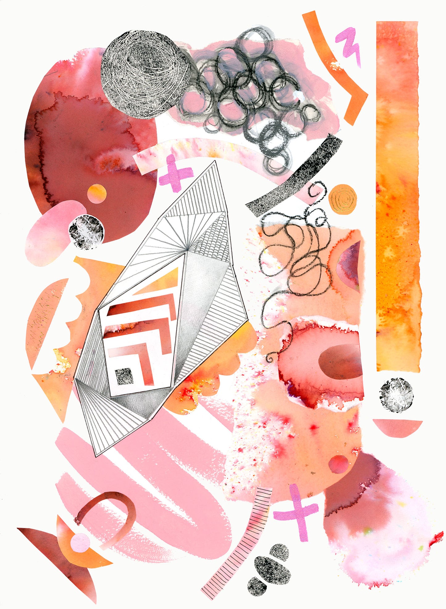 Catalyst blush pink art print reproduction taken from an original mixed media collage by Melanie Howells