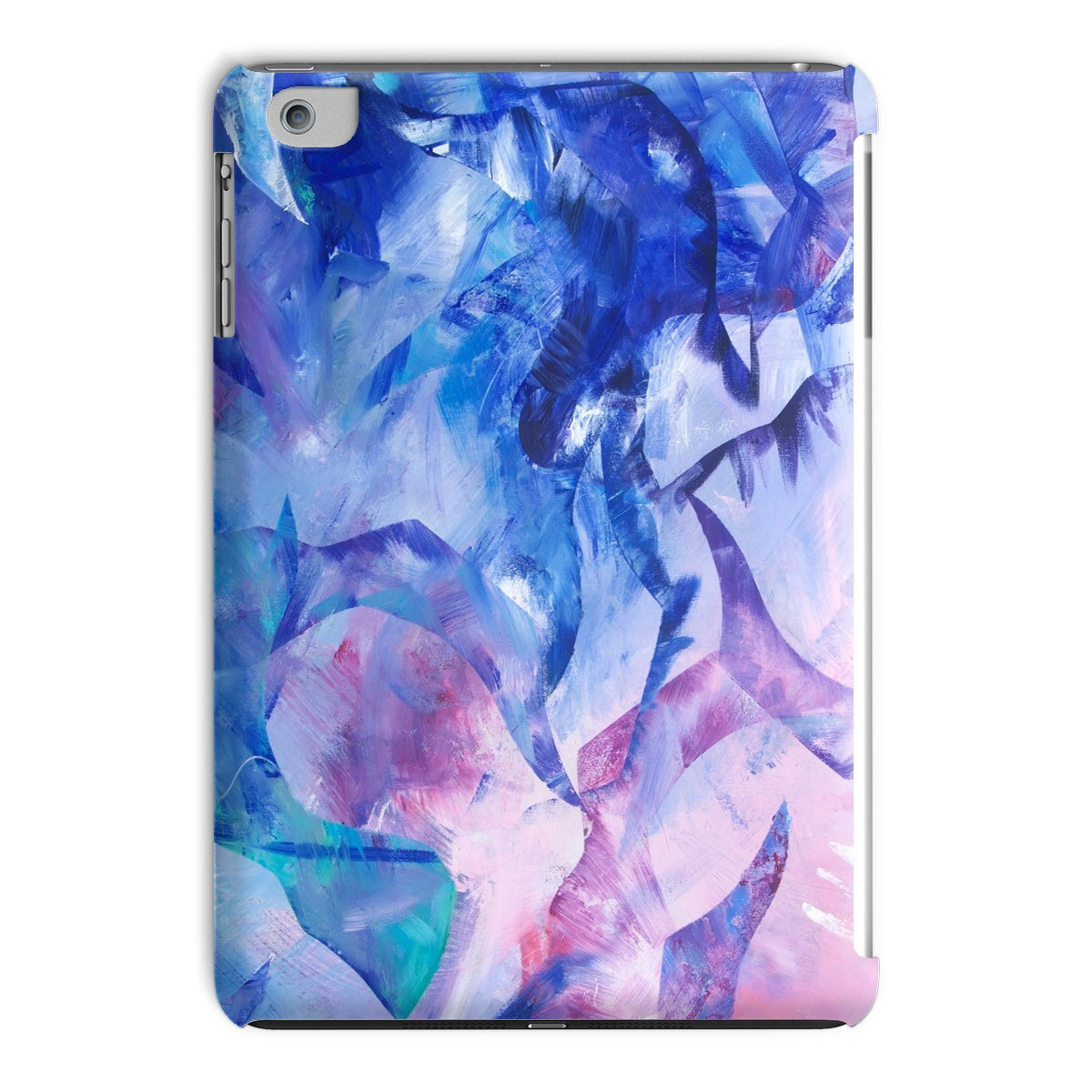 Protective iPad tablet case featuring Exploration art print in blue, purple and pink