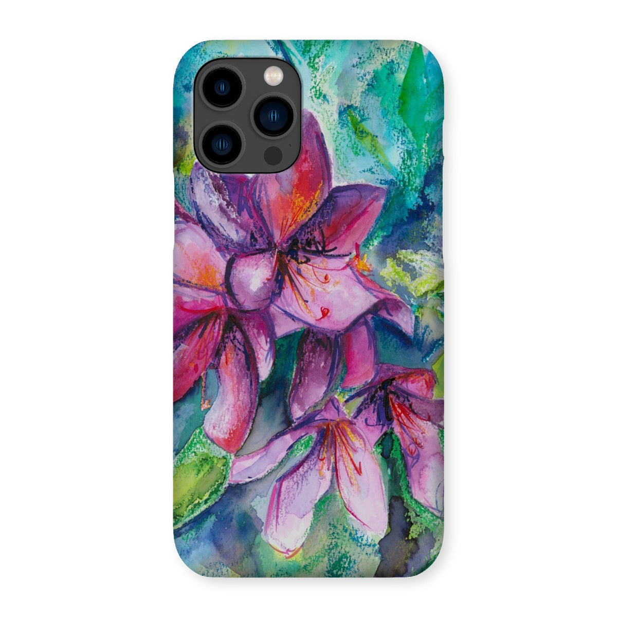 Snap on protective mobile phone cover with colourful floral original art design to fit a variety of makes and models of cell phone including iphone, Samsung, Huawei and LG