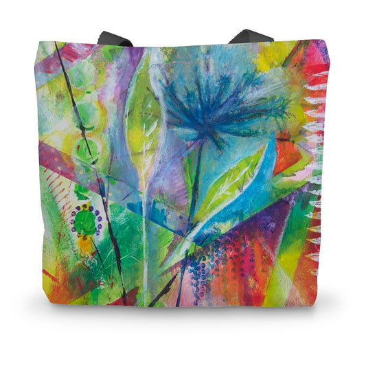 Colourful canvas tote bag featuring an art print taken from the painting Flourish by artist Melanie Howells