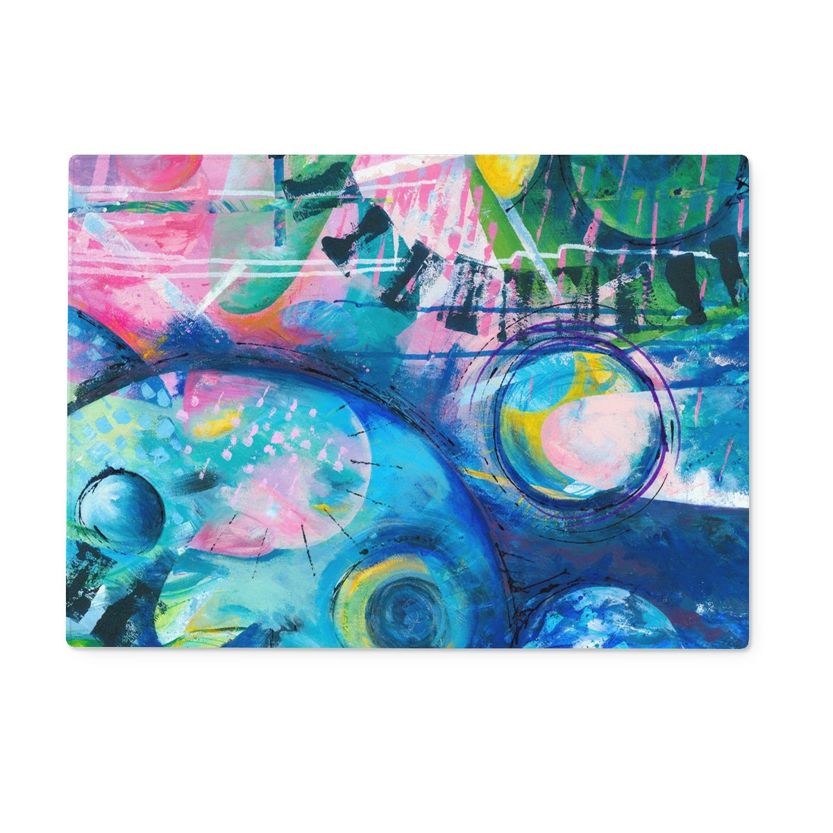 Multicoloured, abstract art rectangular glass chopping board